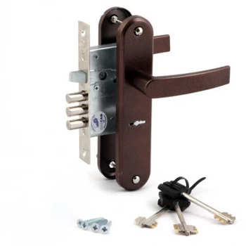 Фото Замок врезной сувальдный с защёлкой в комплекте с ручкой ЗВ9-6/13 РФ78-002/90 (медь), 3 кл. /77315/